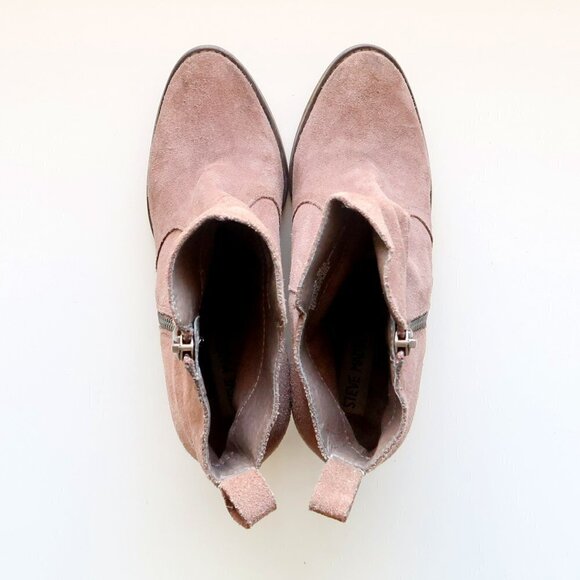 Steve Madden Roooler Beige Suede Leather Block Heel Ankle Boots / Booties Size 7 - Picture 4 of 15